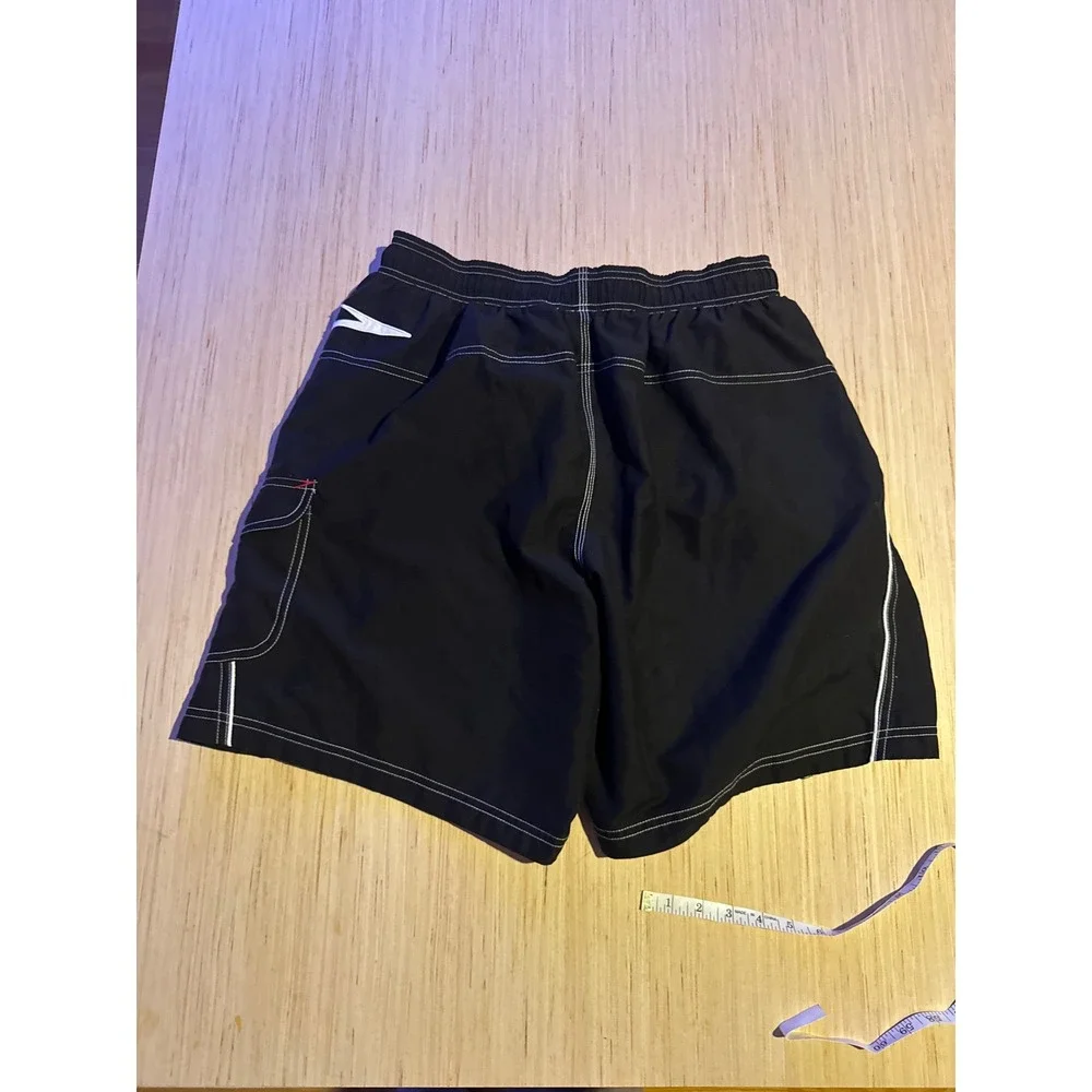 Speedo Mens Black Board Shorts Swim Trunks Cargo Pocket‎ White Contrast L 31